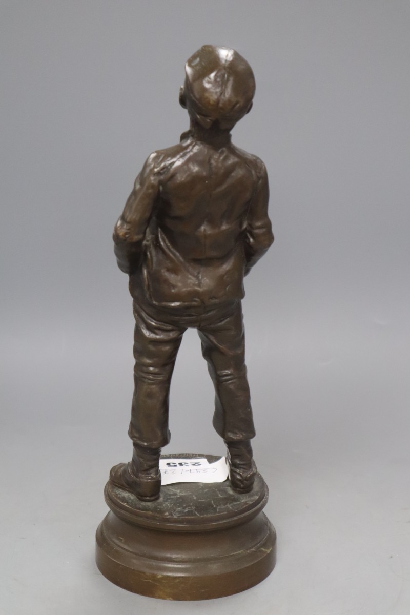A bronze figure of a boy, Siffleur, with plaque titled Par Hertzberg, Exposition de 1889, height 31cm